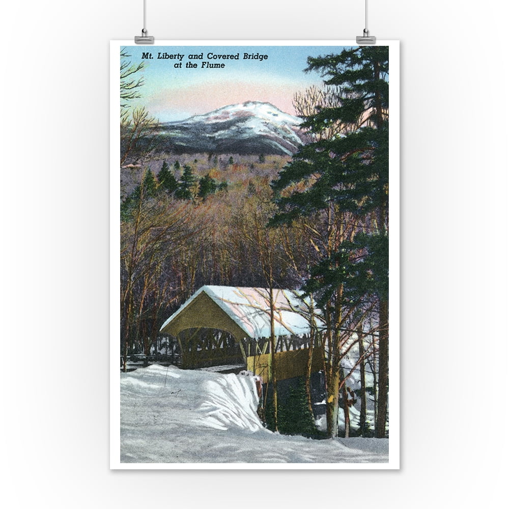 White Mountains, NH - Covered Bridge at Flume in Winter, Mt Liberty in  Distance (9x12 Art Print, Wall Decor Travel Poster) - Walmart.com