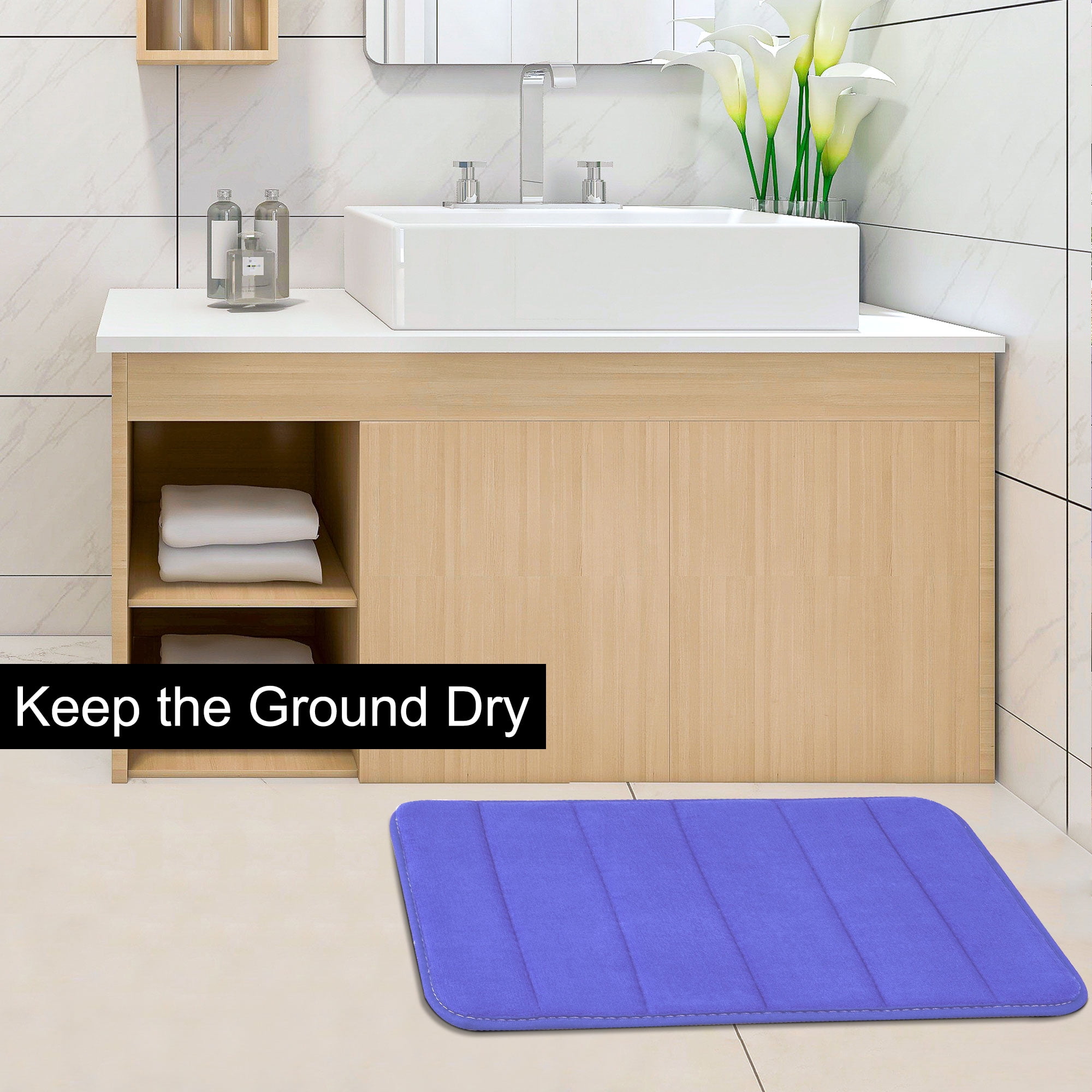 Unique Bargains Solid Contemporary Memory Foam Bath Rug Blue 24"x16"