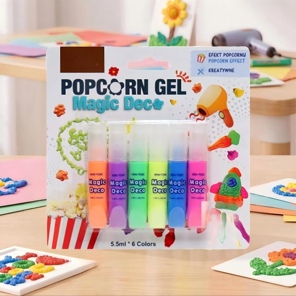 Preplabs 6 Colors Magic 3D Puffy Bubble Popcorn Gel Pens | Heat Activated Expanding Paint Pens | Non-Toxic DIY Art Craft Markers for Greeting Cards, Ornaments, and S'chool Projects (5.5ml)