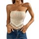 thumbnail image 2 of VISgogo Tops de tubo sin tirantes para mujer, tops cortos sin mangas de verano con dobladillo con flecos de jacquard de ganchillo de color sólido VISgogo  moda, 2 of 4