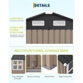 thumbnail image 3 of 6x8 ft Outdoor Metal Storage Shed, Galvanized Steel Garden Shed with Lockable Doors and Windows, Weatherproof Storage Building for Backyard Patio Lawn Poolside, Brown, 3 of 6