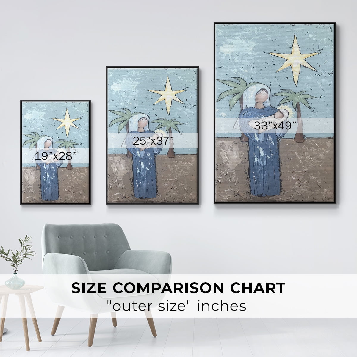 A Silent Night II - Framed Gallery Wrapped Holiday Canvas - 27 x 41 - Black Frame