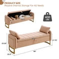 thumbnail image 4 of Aemeios 66"W Storage Bench for Bedroom End of Bed Teddy Ottoman Bench with Gold Legs and Two Pillows, Camel, 4 of 10