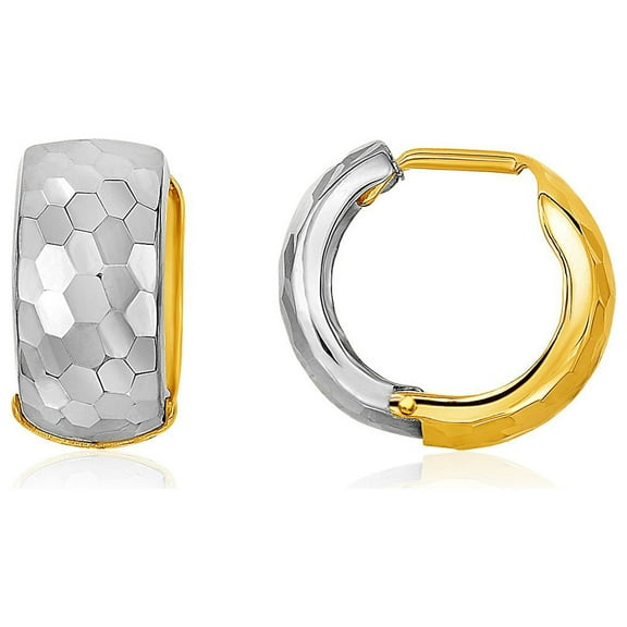 14k Two-Tone Gold Diamond Cut and Interlaced Style Hoop Earrings