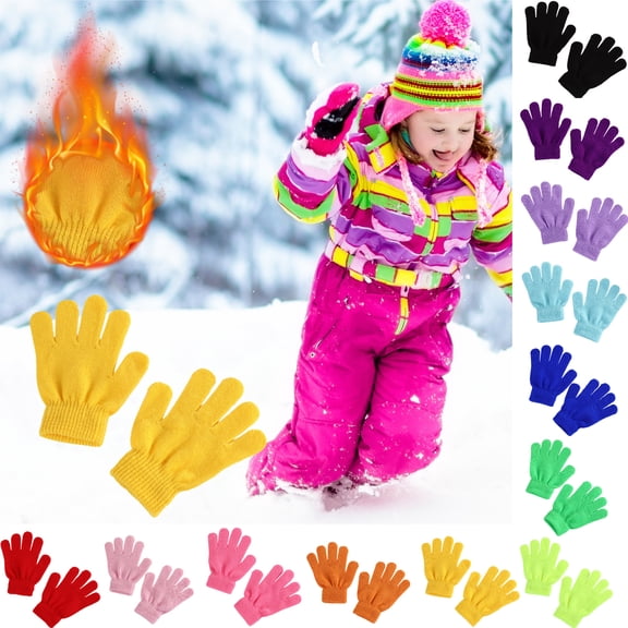 TACILIP Winter Warm Solid Color Knitted Student Gloves Split Finger Gloves for Boys and Girls Gloves for Cold Weather, Mom Gifts