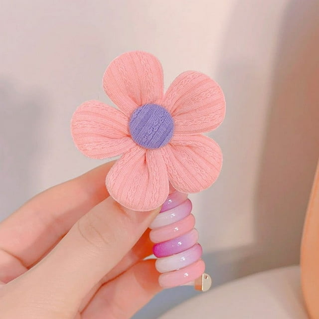 Elastic Hair Bands For Girls 7 cm Stretchable Telephone Wire Design With Cartoon Animal Fruit Flower Patterns