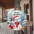 thumbnail image 3 of Merry Christmas Maltese Enjoys Woofmas Winter Xmas Holiday Round Wood Sign Maltese Dog Lover Gifts Idea Hanging Wall Home Decor - 02022, 3 of 5
