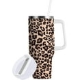 thumbnail image 2 of 40 oz Tumbler with Handle Lid and Straw Insulated Water Tumbler Stainless Steel Water Cup Mug Bottle Reusable Cup Holder Friendly Leopard Print Brown, 2 of 6
