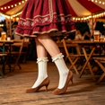 thumbnail image 5 of XFeng  Women Crew Socks Ruffled Lace Textured Knit Soft Lightweight Novelty Mid Calf Socks for Party Dating Daily Wear,Beige,One Size, 5 of 5