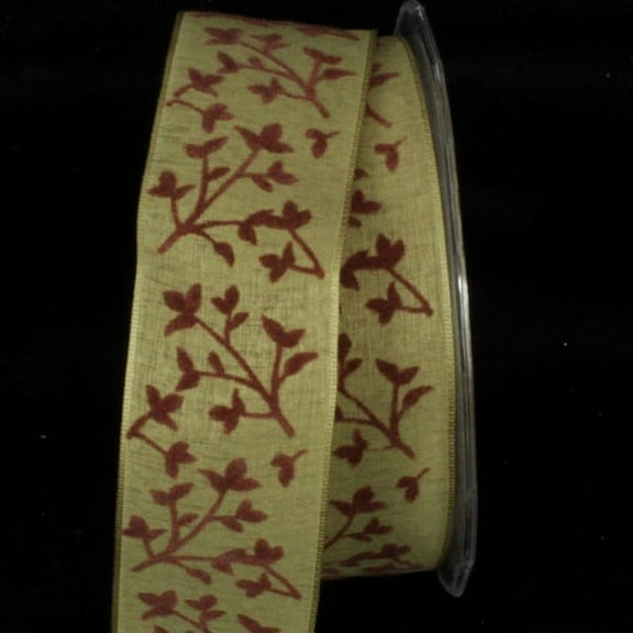 The Ribbon People Green and Brown Leaves Wired Craft Ribbon 1.5" x 27 Yards