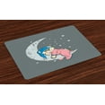 thumbnail image 1 of Ambesonne Bear Place Mats Set of 4, Sleeping on the Moon, Standard Size, Bluegrey Beige Pink, 1 of 4