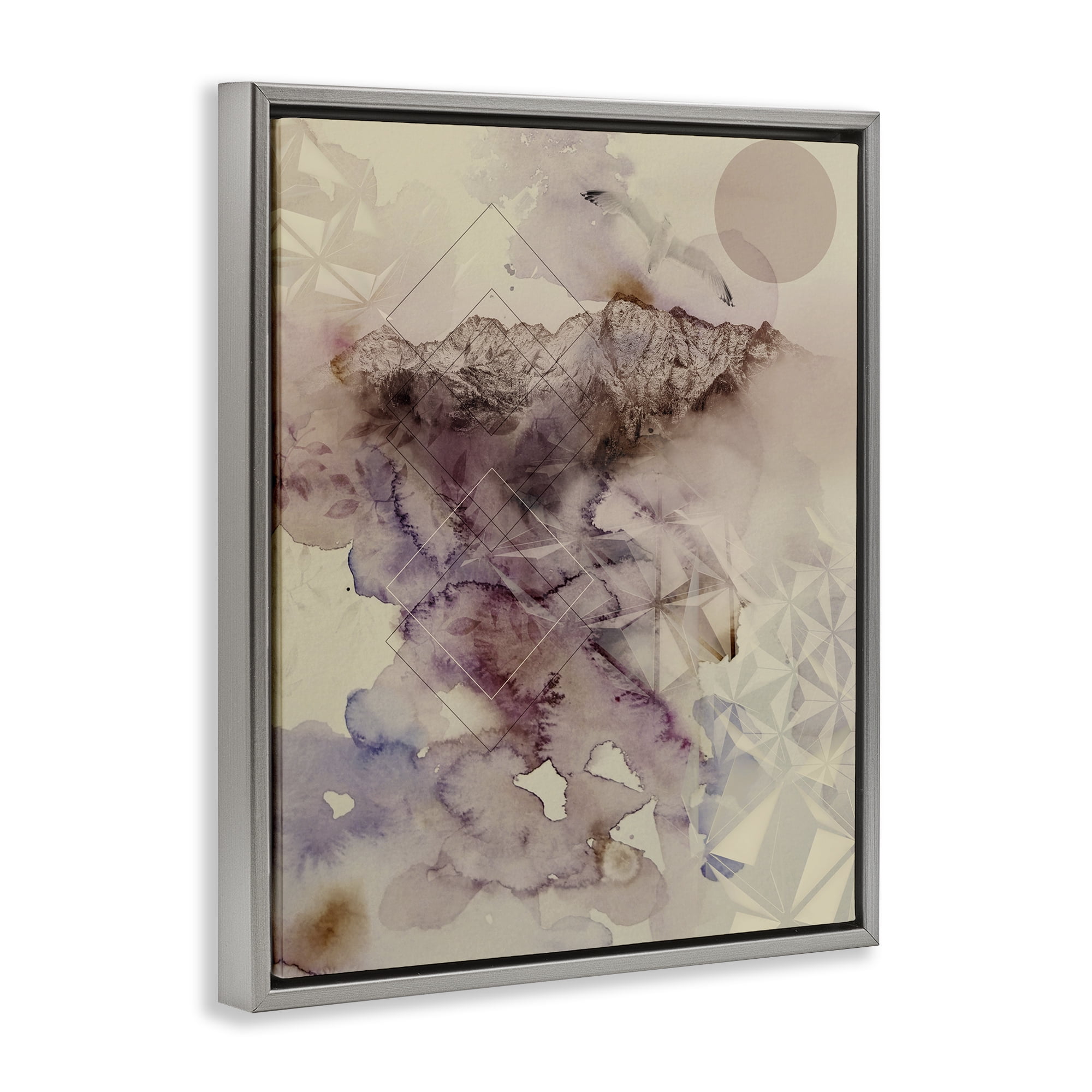 Stupell Industries Dust Abstract with Geometrics Gray Framed Floater Canvas Wall Art, design by Gemma Bardot