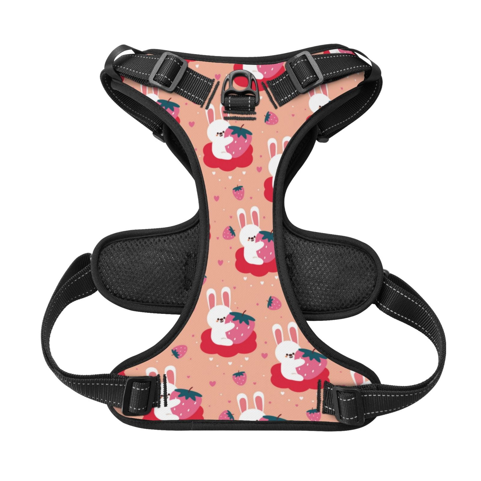 Kdxio Bunny And Strawberry Print No Pull Dog Harness Adjustable Reflective Oxford Easy Control Medium Large Dog Harness for Training and Everyday-Small