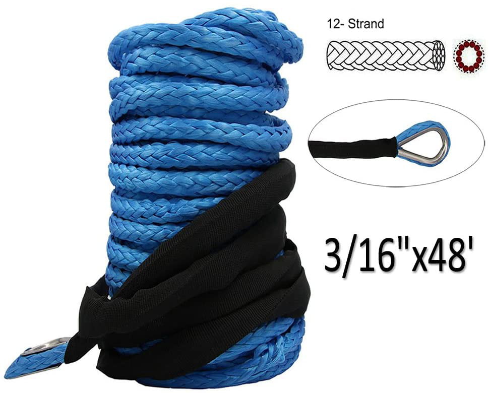 3/16 Synthetic Winch Rope 5500 lbs Winch Cable Rope with Sheath for atvs Winches ATV UTV SUV Jeep Truck Boat Ramsey Towing Synthetic Winch Recovery Rope