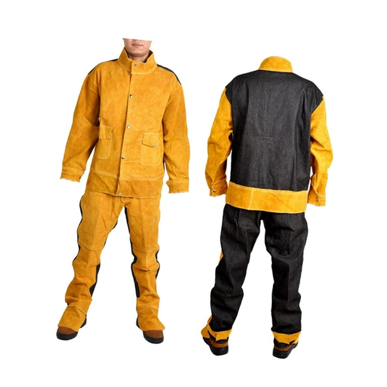 Milageto Leather Welding Jacket Pants Suit Fire Resistant Anti