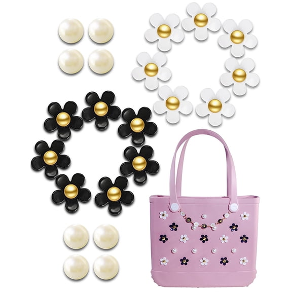 DizeyBoyo 21PCS Charms for Bogg Bag, Pearls and Colorful Flowers for Bogg Bag Accessories Compatible with Women Rubber Beach Bag Tote Handbag Decoration