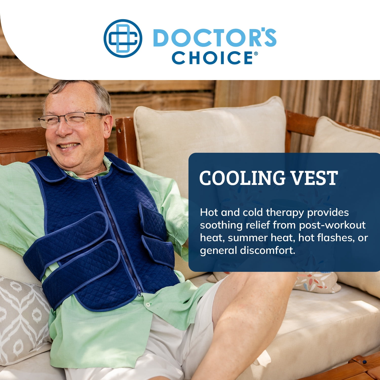 Doctor's Choice Cooling Vest, Hot and Cold Therapy for Pain Relief and Inflammation, 7 pieces, Removeable gel ice packs, Vest, One Size Fits Most, Navy, 1 pack