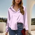 thumbnail image 5 of QATAINLAV Womens Satin Blouses Long Sleeve Turndown Collar Button Down Tops Solid Color Loose Dress Shirts, Purple, S, 5 of 6