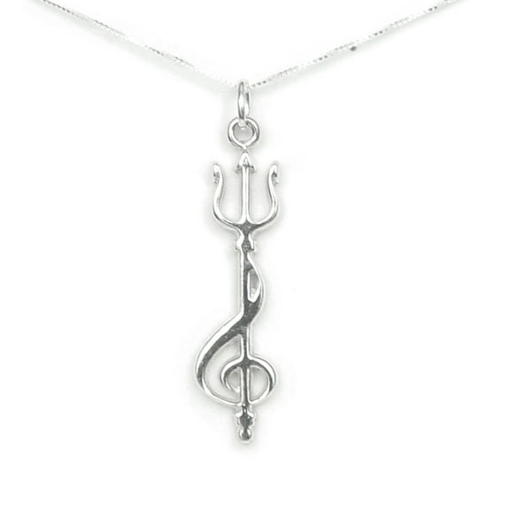 Trident and Treble Clef Little Mermaid inspired Sterling Silver Necklace - Gift Boxed with Story Card - Handcrafted in USA (18 Inch Chain Length)
