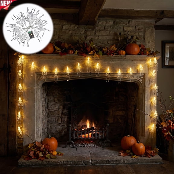 Battery Operated Full Body Skeleton Halloween String Lights,Transparent Warm White LED Skull Fairy Lights, Creepy Spooky Lamp Decor for Indoor Outdoor Halloween Decorations Mantel Tree Party Supplies