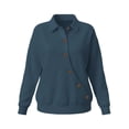 thumbnail image 6 of Hurxie Women's Solid Color Sports Casual Loose Button Lapel Hoodless Sweatshirt Top Navy,M, 6 of 7