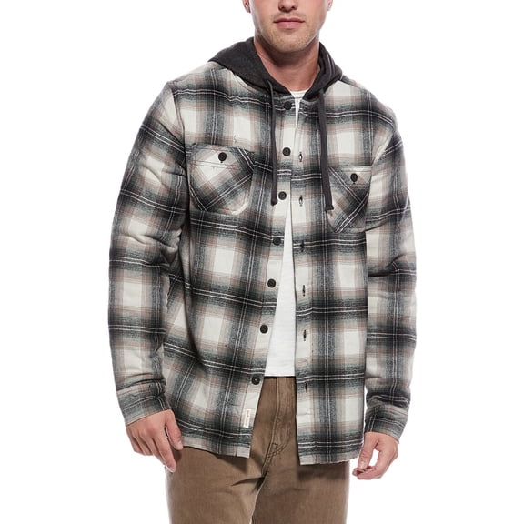 WEATHERPROOF VINTAGE mens Sherpa Lined Hooded Shirt Jacket, XL, Black