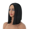 Lizheee Medium Long Parted Long Women's Black Wig Straight Wig Wig