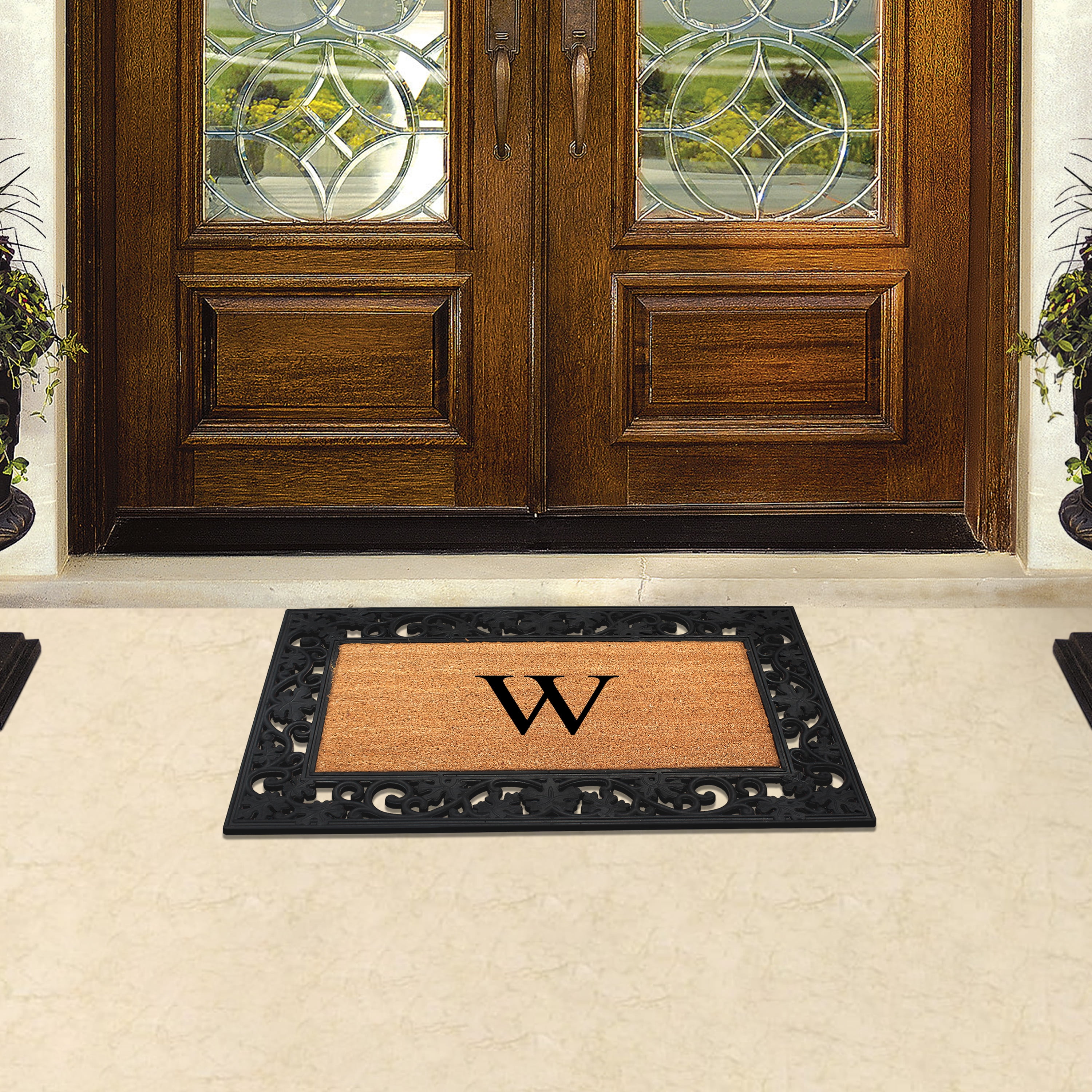 A1 Home Collections Rubber Coir Doormat Outdoor Entrance Floor Entryway Mat, Beige/Black, 23"x 38"