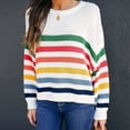 thumbnail image 5 of Fesfesfes Women Color Block Sweater Cable Knit Rainbow Striped Tops Young Ladies Long Sleeve Sweaters Blouse Tops Clothes Sale, 5 of 9