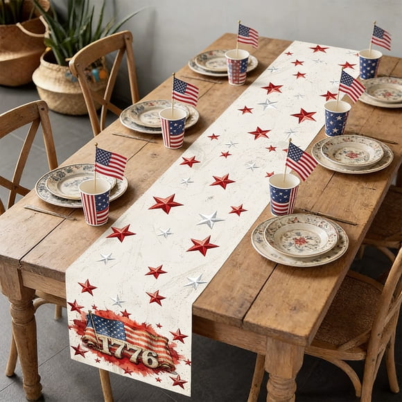Independence Day Table Runner American Flag and Stars Pattern Polyester 73 x 14 Inches for July 4th Party Decorations