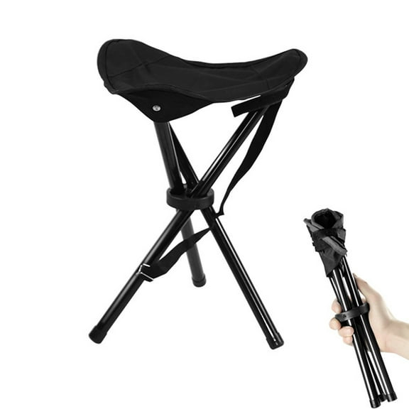 BTideas Small Collapsible Camping Stool,15in Portable Folding Hunting Tripod Stool for Travel(Black)