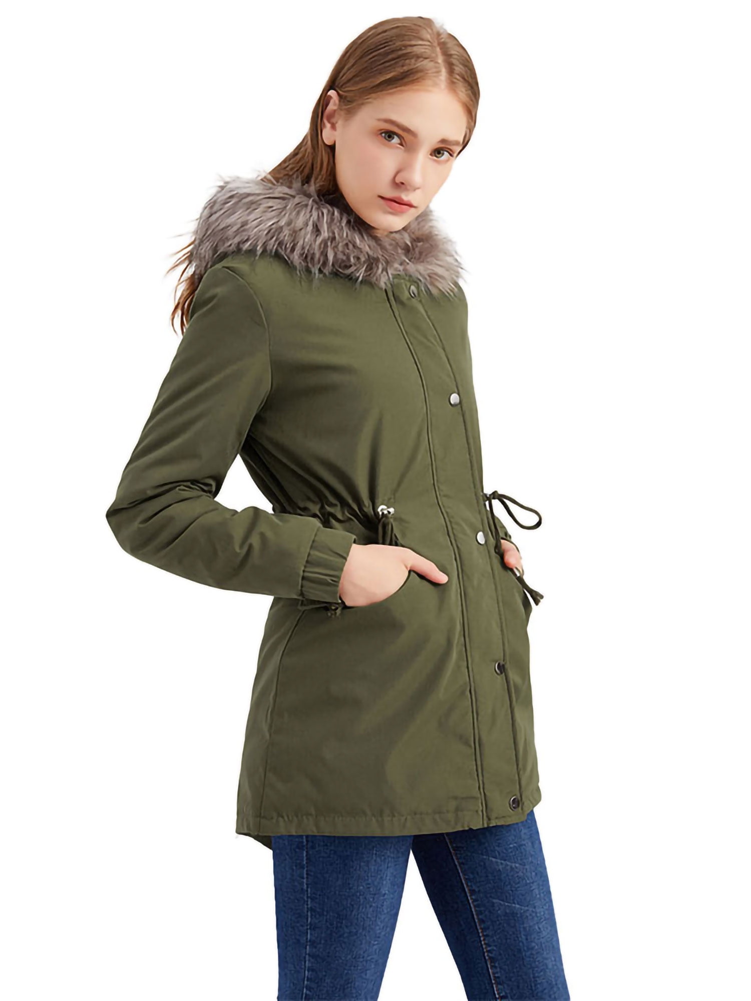 Women's Coat Fur Lined Trench Winter  Outwear Warm Jacket Hooded Parka Overcoat