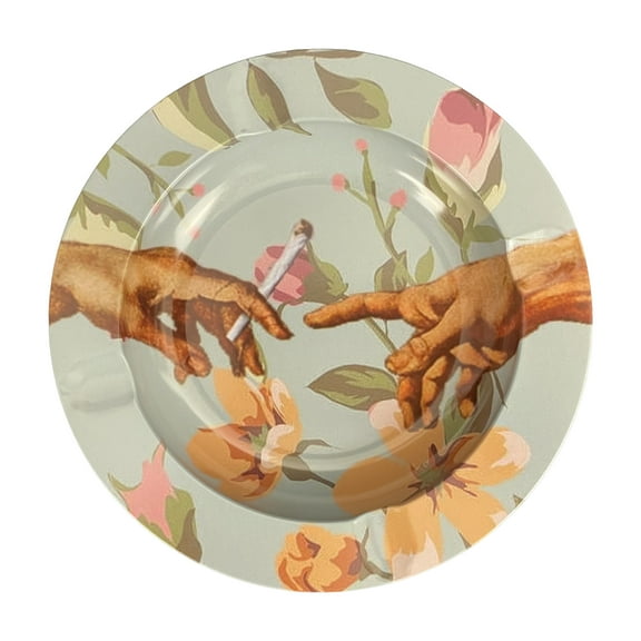 Ashtray "Floral Hands" 5.5" Circle Metal Tray Tobacco Smoke Accessories - Tray God