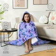 thumbnail image 4 of Wearable Blanket,Purple Butterfly Pattern Hooded Wearable Flannel Blanket for Adults & Teens with Buckle,Winter Poncho Shawl Wrap Cape,50"x60", 4 of 5