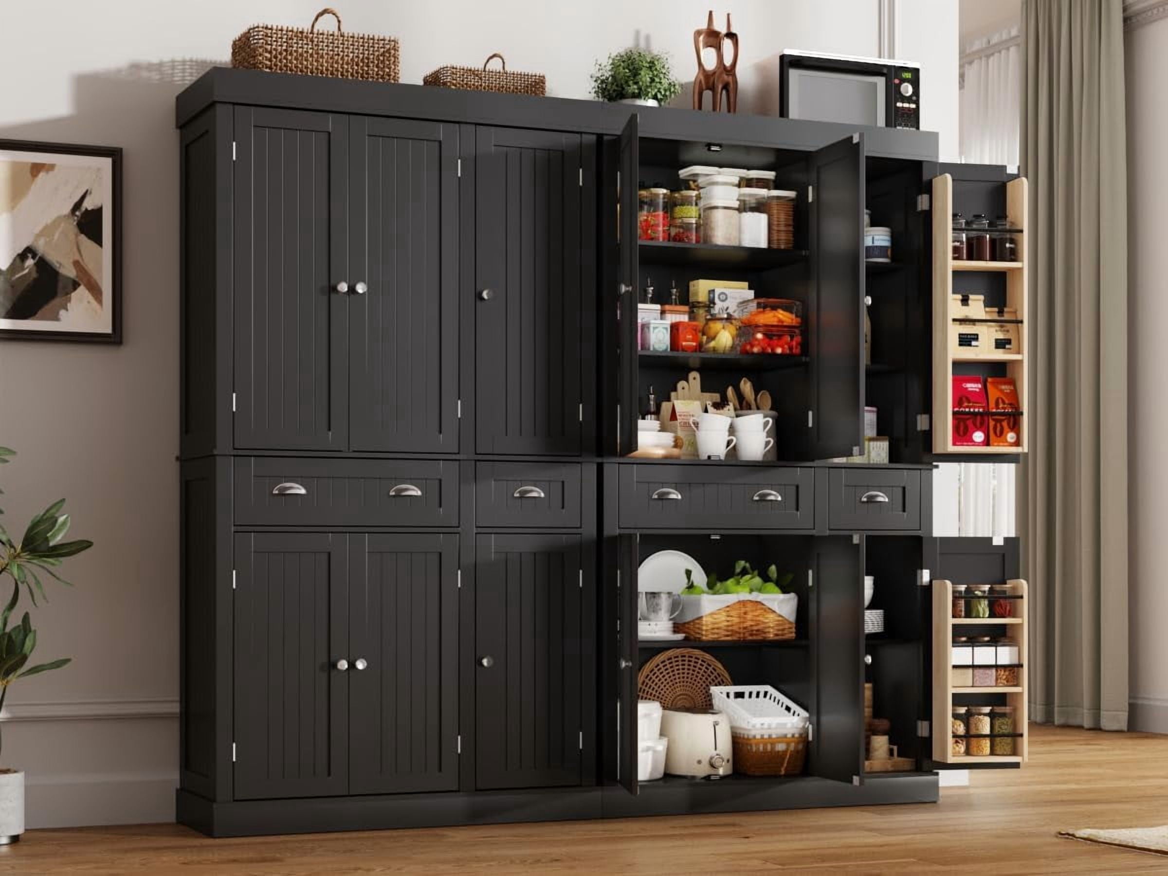 ChVans 71" Tall Kitchen Pantry with 6 Doors, Storage Cabinet with 2 Large Drawer 6 Hanging Shelves, Freestanding Cupboard for Dining Room Living Room
