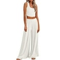 thumbnail image 2 of Women‘s Summer 2 Piece Outfits Lounge Sets Ribbed Knit Crop Top Wide Leg Pants with Pockets S-XXL, 2 of 8