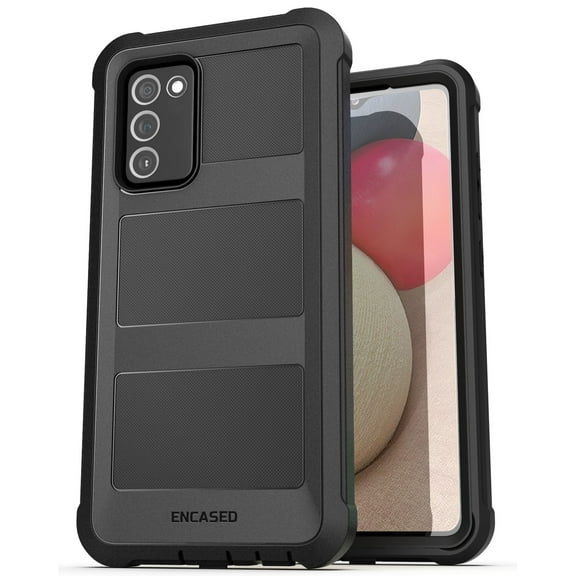 Encased Falcon Armor for Samsung Galaxy A02s Case with Screen Protector, Protective Full Body Built-in Screen Phone Case (Black)
