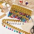 thumbnail image 3 of 9.8 Yard 48.5mm Gold Metallic Scroll Braid Trim with Sequins & Colorful Rhinestone Polyester Hanging Beads Fringe Trim Gimp Braid Trim Sewing Tassel Trim by The Yard for DIY Crafts, 3 of 9