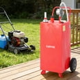 thumbnail image 2 of Garvee 35 Gallon Fuel Gas Caddy Storage Tank,Portable Fuel Transfer Tank with Smooth-Rolling Wheels, Manual Hand Crank Transfer Pump,Red, 2 of 10