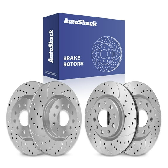 AutoShack Front Vented & Rear Solid Drilled & Slotted Coated Brake Rotors Silver Matte Finish 4-PC Set Replacement for 2014-2021 Jeep Cherokee 2015-2017 Chrysler 200 TurboGuard