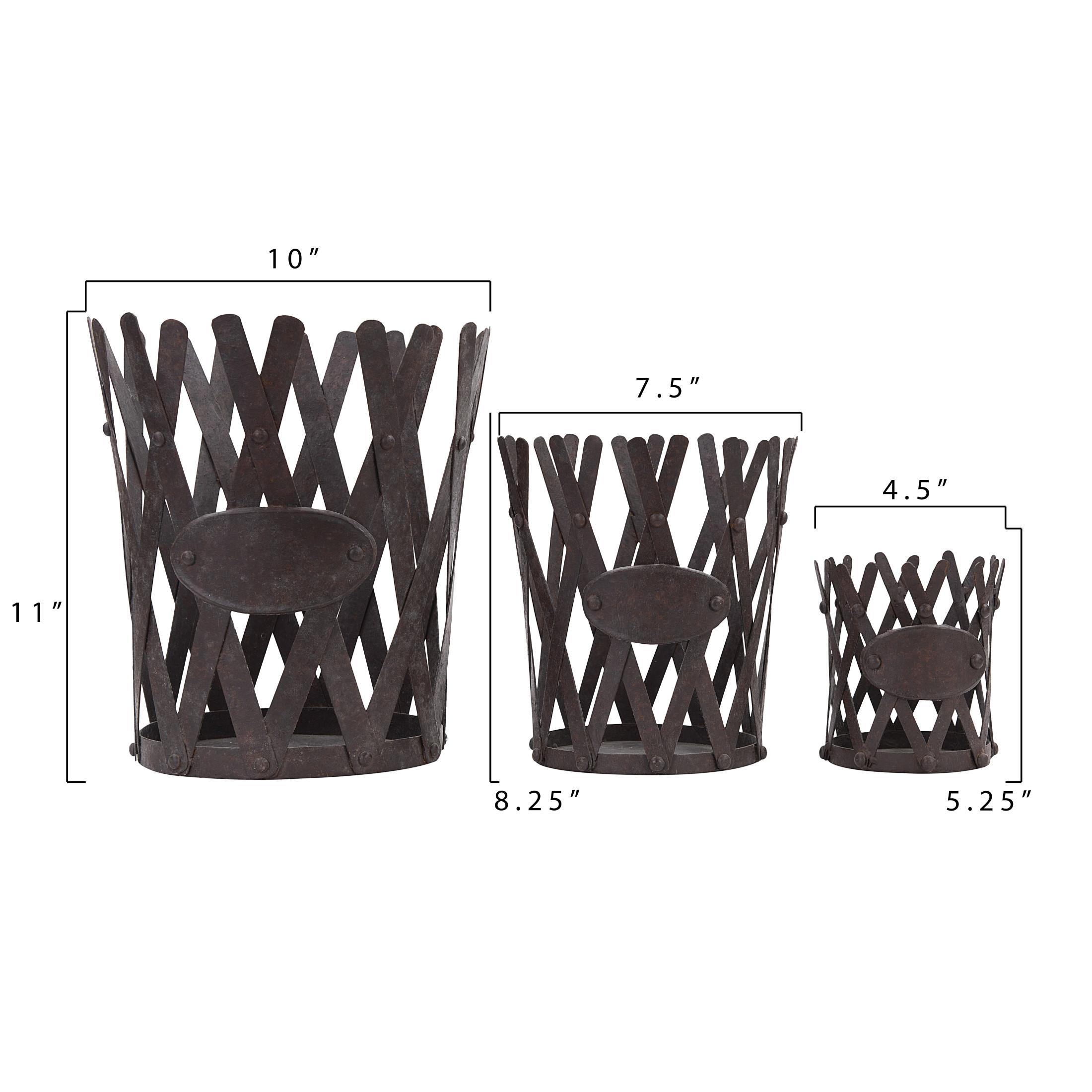 Creative Co-Op Distressed Brown Metal Planters with Accordion Style Sides (Set of 3 Sizes)