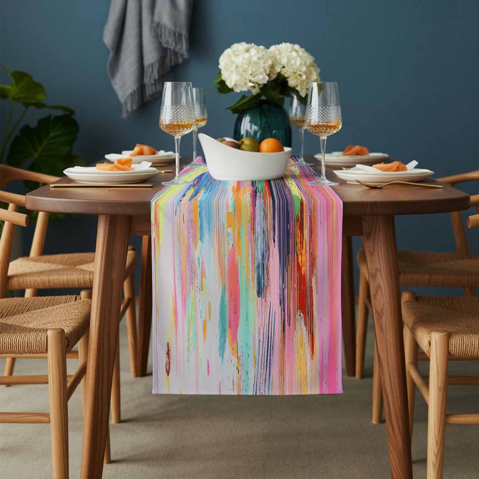 Abstract Art Table Runner 13x108 inch Modernism Colorful Color Block Collage Cotton Linen Dining Table Runner Ideal for Dresser Kitchen Coffee Tables - Machine Washable