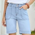 thumbnail image 2 of Miluxas Womens Bermuda Jean Shorts High Waisted Tummy Control Stretchy Denim Shorts with Pockets Sky Blue XL(XL), 2 of 9
