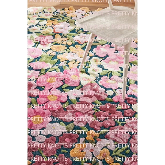 Cassia Floral Rug Hand Tufted Large Area Rug Multi Colored Pink Gold Orange Purple Colored Rug 5x8 6x9 7x10 8x10 9x12 Irregular shape rug