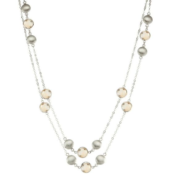 5th & Main Sterling Silver Bead and Bezel three stations Necklace with Citrine Round Gemstones