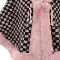 thumbnail image 3 of UTSJKR Women's Checkered Furry Trim Poncho Cape, Fall Winter Warm Open Front Shawl Coat, Loose Fit Outer Layer for Dating and Daily Wear Pink, 3 of 4