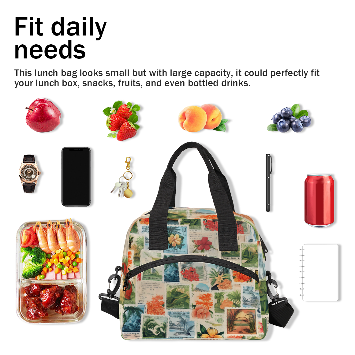 Herdesigns Tropical Beach Theme Insulated Lunch Bag for Women Men Adults Large Reusable Lunch Box Leakproof Portable Cooler Tote Bags with Adjustable Shoulder Strap