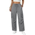 thumbnail image 4 of Womens Cargo Hiking Pants with Zipper Pockets Quick Dry Water Resistant Parachute High Waist Baggy Travel Pants Lightweight Gray M(M), 4 of 5