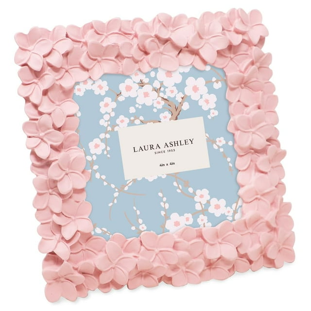 Marco de fotos Laura Ashley de resina con forma de flor rosa, 10 x 10 cm