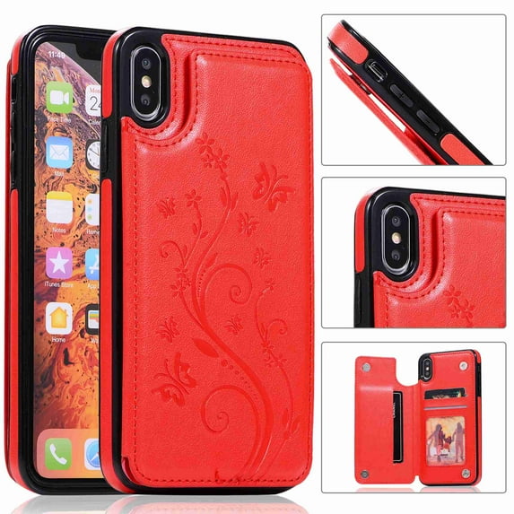 For iPhone 5 5s,Dteck Retro Flower Patterned PU Leather Back Card Wallet Flip Stand Cover,red